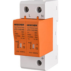 Heschen Surge Protector, LYD1-C40/385, 2P 385V 20KA, Fireproof, Low Voltage Protection, 35mm DIN Rail Mount