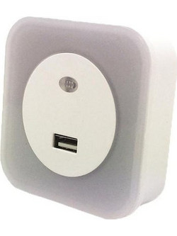 Φωτάκι νυκτός LED 1,5W 2700Κ 220-240V με USB και φωτοκύτταρο