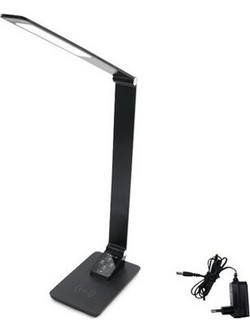 Μαύρο μοντέρνο φωτιστικό γραφείου LED 9,5W 230V/12VDC με δυνατότητα εναλλαγής χρωμάτων CCT και ασύρματη φόρτιση έως 10W για κινητά με το πρότυπο Qi ντιμαριζόμενο - 0-961