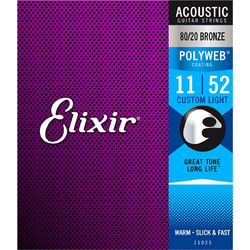 Elixir Strings 11025 Σετ 6 Χορδές Ακουστικής Κιθάρας Bronze 11-52" Custom Light Tension