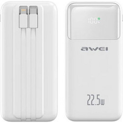 Awei P106K Power Bank 10000mAh 22.5W με 2 Θύρες USB-A & Θύρα USB-C White