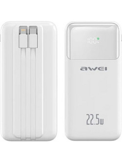 Awei P106K Power Bank 10000mAh 22.5W με 2 Θύρες USB-A & Θύρα USB-C White