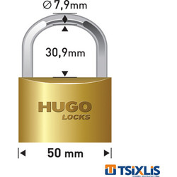 Λουκέτο Ορειχάλκινο Με 3 Κλειδιά HUGO 2KA-BR50 - (60209)