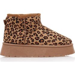 Μποτάκια animal print σουέτ δίπατα με εσωτερική γούνα