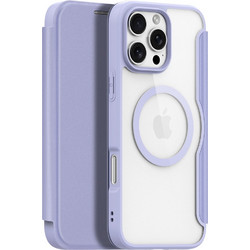 Θήκη iPhone 16 Pro DUX DUCIS Skin X Pro Series με βάση στήριξης, συμβατό με MagSafe φορτιστή υποδοχή καρτών και μαγνητικό κούμπωμα Flip Wallet από συνθετικό δέρμα και εσωτερικό TPU μωβ