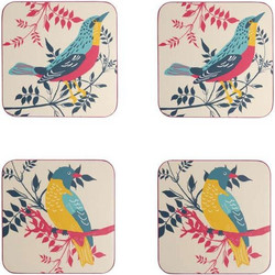Σουβέρ με σχέδια πουλιά 11.5x11.5 εκατ. σετ 4 τμχ Birds