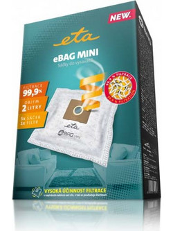 ETA eBAG Original Mini 9600 68030 Σακούλες Σκούπας 5τμχ Συμβατές με Σκούπα AEG / Dirt Devil / Electrolux / ETA / Karcher / Philips / Samsung / Siemens / Singer / Severin / Solac / Taurus / Ufesa / Zanussi / Zelmer / Sencor