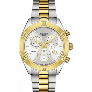 Tissot PR100 Sport Chic Γυναικείο Ρολόι Χρονογράφος με Ασημί Χρυσό Μεταλλικό Μπρασελέ T101.917.22.031.00
