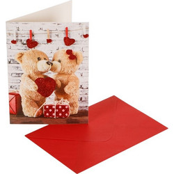 Ευχετήρια Κάρτα Αγάπης Teddy Bears Καρδιές Κόκκινο Glitter 13x19cm &amp Φάκελος