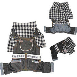 Glee Jumpsuit Denim Pan με Πουκάμισο Μαύρο Καρό Medium 28x41x26cm