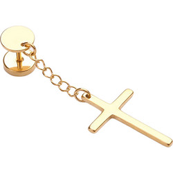 Ghetto Punk Cool SS Chain Cross Drop Earrings 1pcs Gold