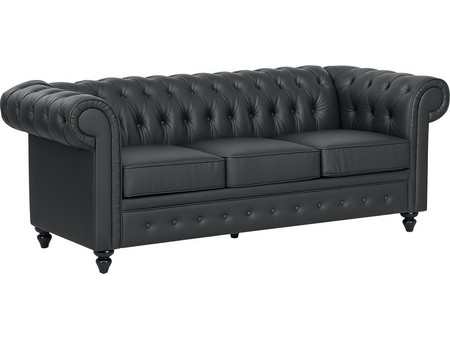 HOMCOM Τριθέσιος Καναπές Στυλ Chesterfield Καπιτονέ με Ενσωματωμένα Ελατήρια, Συνθετικό Δέρμα, 213x86x79 εκ. Μαύρο 83B-246V00BK