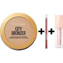 Maybelline City Bronzer Powder 8gr + Tattoo Liner Gel Eye Pencil + Lifter Lip Gloss 5.4ml