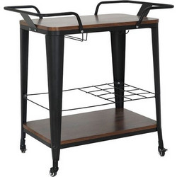 Trolley Bar-Pro Μέταλλο, Μαύρο, MDF Απόχρωση Καρυδί RELIX - Woodwell