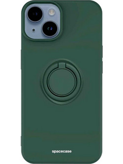 Θήκη iPhone 14 Spacecase Silicone Ring Σιλικόνης με Μεταλλικό Μαγνητικό Ring Holder - Dark Green (5905719013523)