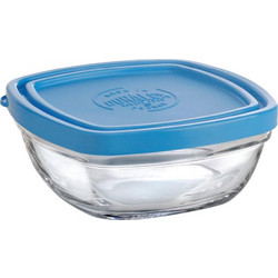 DURALEX Freshbox Carre 9020AM12A1111 Δοχείο αποθήκευσης τροφίμων με καπάκι, 11 x 11 cm, 300 ml, γυαλί, μπλε, συσκευασία 1 τεμαχίου