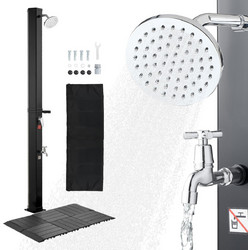 VEVOR Ηλιακό Ντους 35L, Ύψος Νεροχύτη 195cm, Με Δάπεδο & Βρυσάκι, Ρύθμιση Ζεστού/Κρύου Νερού, Αυτοστηριζόμενο, Μαύρο TYNLYQHSPVCLQMMVR001V0