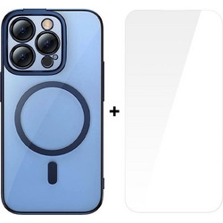 Baseus Glitter Magnetic Back Cover Transparent / Blue (iPhone 14 Pro Max)