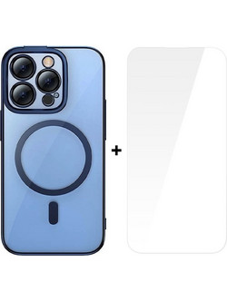 Baseus Glitter Magnetic Back Cover Transparent / Blue (iPhone 14 Pro Max)
