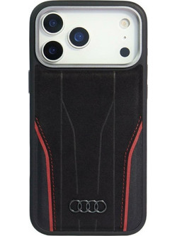 Audi Case R8 Genuine Leather Magsafe For Iphone 17 Pro black-Red - (AU-TPUPCMIP17P-R8/D3-RD)