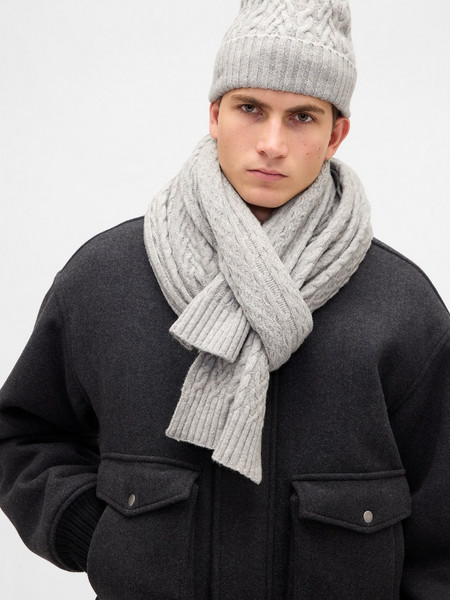 CashSoft Cable-Knit Κασκόλ light heather gray