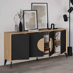 Μπουφές Gora Megapap χρώμα sapphire oak - silky black 180x40x82εκ. - ΟΕΜ