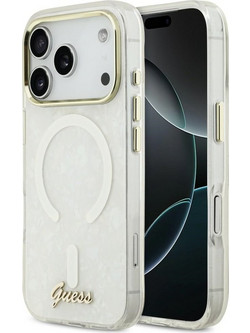 Guess Iml Shell Script Metal Magsafe Case For Iphone 17 Pro Max - White - (GUE005289-0)