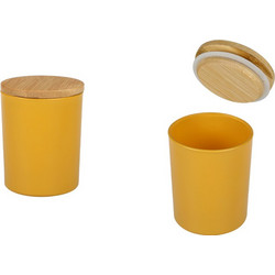 Βάζο γυάλινο 200 ml με bamboo καπάκι και λάστιχο για κερί - Κίτρινο ματ
