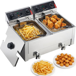 VEVOR Ηλεκτρική Φριτέζα Διπλής Δεξαμενής 14 L 5000W από Ανοξείδωτο Ατσάλι με Καλάθια και Καπάκια SGDZGSJK0000OBI47001V2
