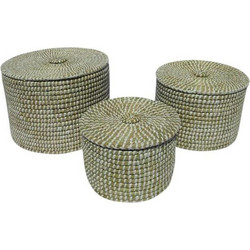 NILE BOX ΚΑΛΑΘΙ ΜΕ ΚΑΠΑΚΙ SET 3ΤΜΧ 35x35x25cm KANSGRASS ΦΥΣΙΚΟ ΛΕΥΚΟ PVC LIBERTA 027402