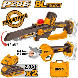 Ingco COSLI250795E Σετ Αλυσοπρίονο & Ψαλίδι Κλαδέματος Brushless 20V με 2 Μπαταρίες 2Ah και Θήκη COSLI250795E