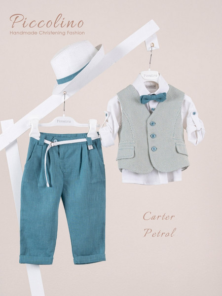 Piccolino Carter Βαπτιστικό Σετ Ρούχων για Αγόρι με Παντελόνι Πουκάμισο & Γιλέκο 6τμχ AG26S93-PETROL