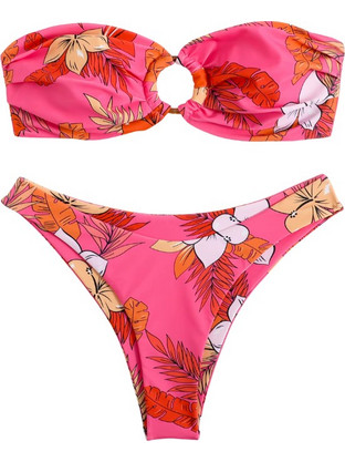 SUMMER BLOSSOM Μπικίνι με μπραζίλ κάτω μέρος και λουλουδάτες λεπτομέρειες