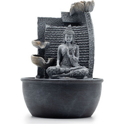 Tabletop Water Feature - 19x19x28cm - Buddha, Lotus Flower Cascading Potsx