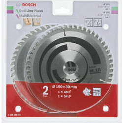 Bosch 2608644655 Δίσκος Κοπής Ξύλου 190mm με 48 Δόντια 2τμχ
