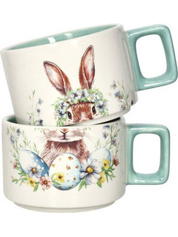 Brandani Σετ 2τμχ Κούπες Κεραμικές Sweet Bunny 9.5x9.5x6.5cm 300ml