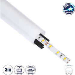 GloboStar(R) SURFACEPENDANT-PROFILE 70854-3M Προφίλ Αλουμινίου - Βάση & Ψύκτρα Ταινίας LED με Λευκό Γαλακτερό Κάλυμμα - Επιφανειακή & Κρεμαστή Χρήση - Πατητό Κάλυμμα - Μαύρο - 3 Μέτρα - Μ300 x Φ3cm