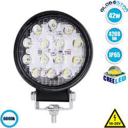 GLOBOSTAR(R) WORKPRO 85406 Προβολάκι LED 42W 4200lm 45 DC 10-30V Αδιάβροχο IP65 Ψυχρό Λευκό 6000K - CREE COB Chip - Μ11.4 x Π3 x Υ12.8cm