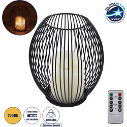 GloboStar(R) CADLE 76496 Διακοσμητικό Realistic Κερί με LED Εφέ Κινούμενης Φλόγας - Μπαταρίας 2 x AA (Δεν Συμπεριλαμβάνονται) & Ασύρματο Χειριστήριο IR Θερμό Λευκό 2700K Dimmable Μαύρο Φ16 x Υ18cm