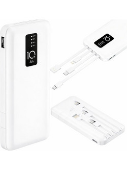 Powerbank 10000mAh με Ενσωματωμένα Καλώδια USB-C Lightning Micro USB και LED Οθόνη 5-06392_B