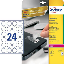 ΕΤΙΚΕΤΕΣ AVERY ΑΣΦΑΛΕΙΑΣ LASER ΔΙΑΜ.40 24 ΦΥΛΛΟ ΠΑΚΕΤΟ 20 ΦΥΛΛΩΝ