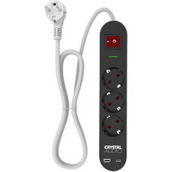 CRYSTAL AUDIO Elegance ES3PD Μαύρο Πολύπριζο Schuko 3 Θέσεων + 2 USB
