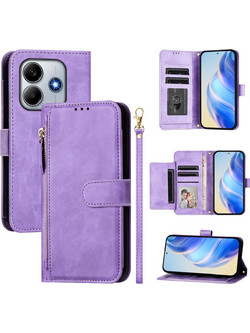 Tel1 Xiaomi Poco M7 Pro 5G Card Slots Zipper Wallet Flip Θήκη Βιβλίο - Purple