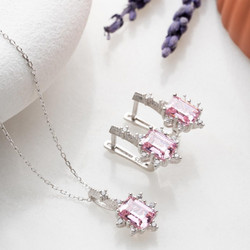 Κολιέ & Σκουλαρίκια Σετ Ασημένια 912VRN1164 42cm Silver-Pink Heliophilia Silver