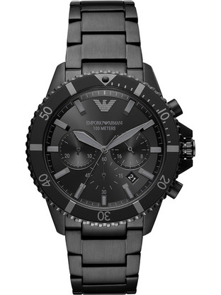 Emporio Armani Ανδρικό Ρολόι Χρονογράφος με Μαύρο Μεταλλικό Μπρασελέ AR11363