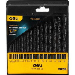 DELI σετ τρυπάνια DH-MHZ019-ED1 για σίδηρο HSS, 1-10mm, DIN 338, 19τμχ
