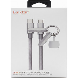 Earldom EC-208C-C 60W 2-in-1 Type-C Charging Cable - Innovative Crossbody Cable & Keyring (1.2m)