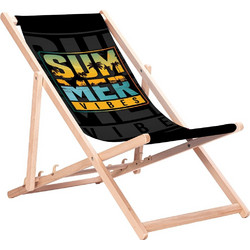 GreenBlue GB183 Classic Beech Deck Chair with Summer Vibes Print