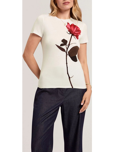 TED BAKER JENELI Floral Printed Fitted Tee 285672-IVORY Cream