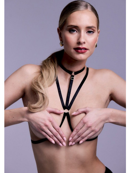 Μαύρα Γυναικεία Ελαστικά Λουριά Στήθους - Christine Strappy Harness Bralette Secret Love One Size Black